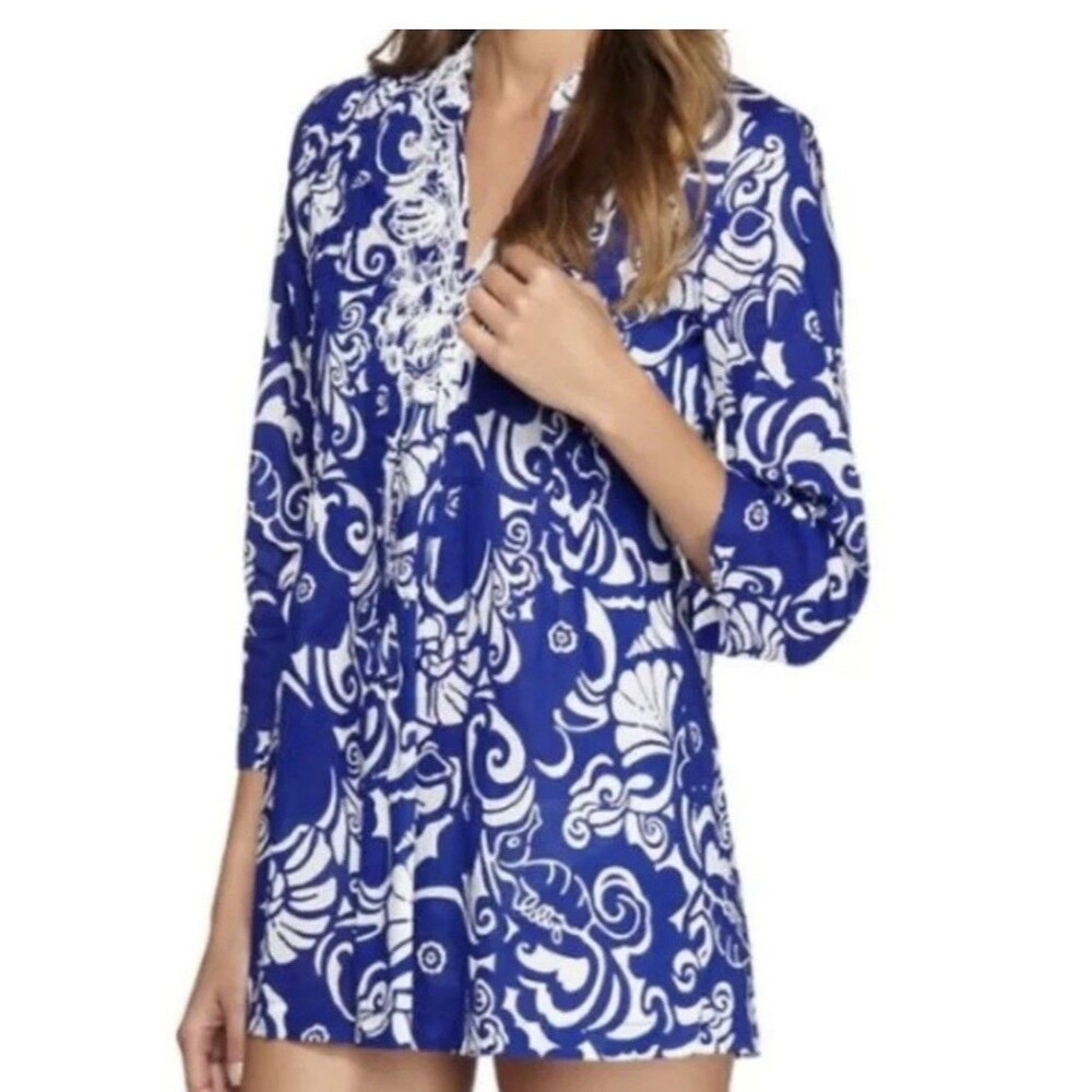 Lilly‎ Pulitzer Sarasota Beaded Top Spectrum Blue Tide And White Size S